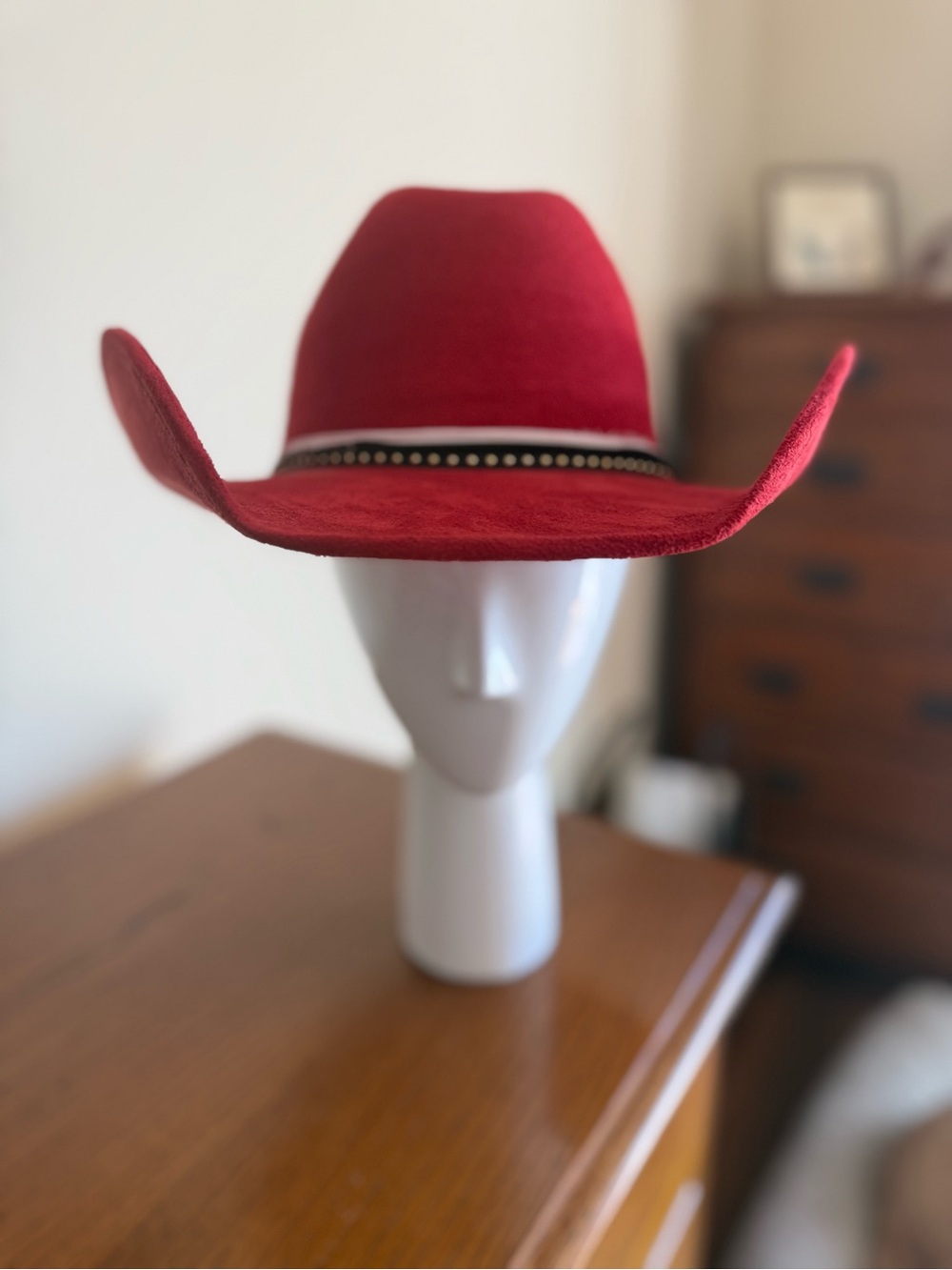 NWOT Red Felt Cowboy Hat with Studded Trim